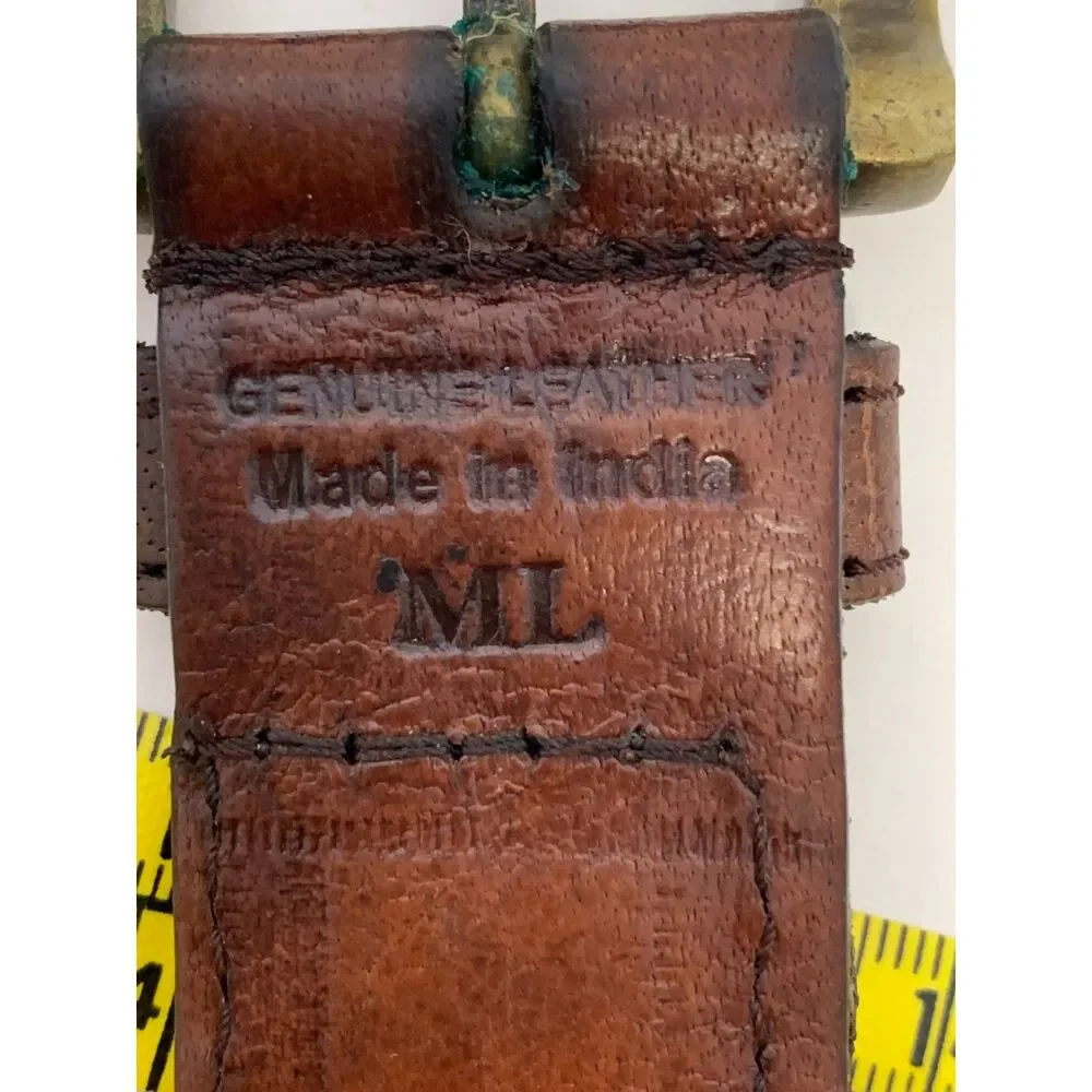 Vintage Mens Brass Buckle Woven Chain Leather‎ Belt Size M/L Made in India